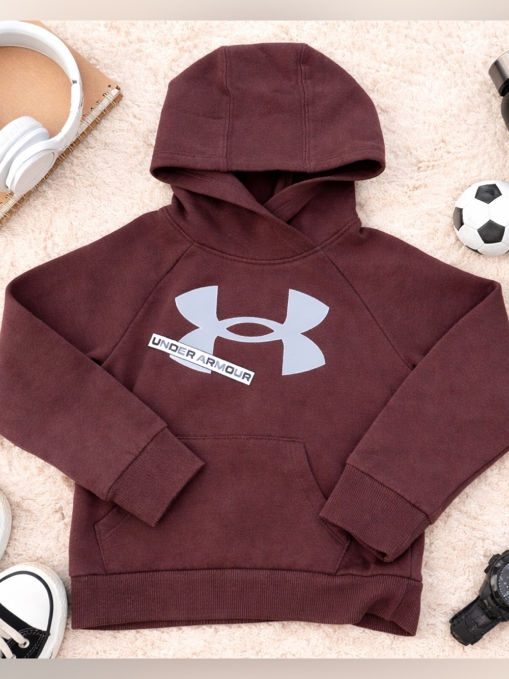 Under Armour Girls Hoodie Size 5 Maroon Plum Logo Pullover Sweatshirt